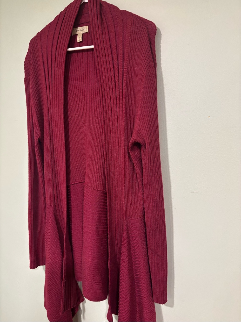 DressBarn Open-Front Ribbed Cardigan Sweater - Wine - Picture 2 of 4